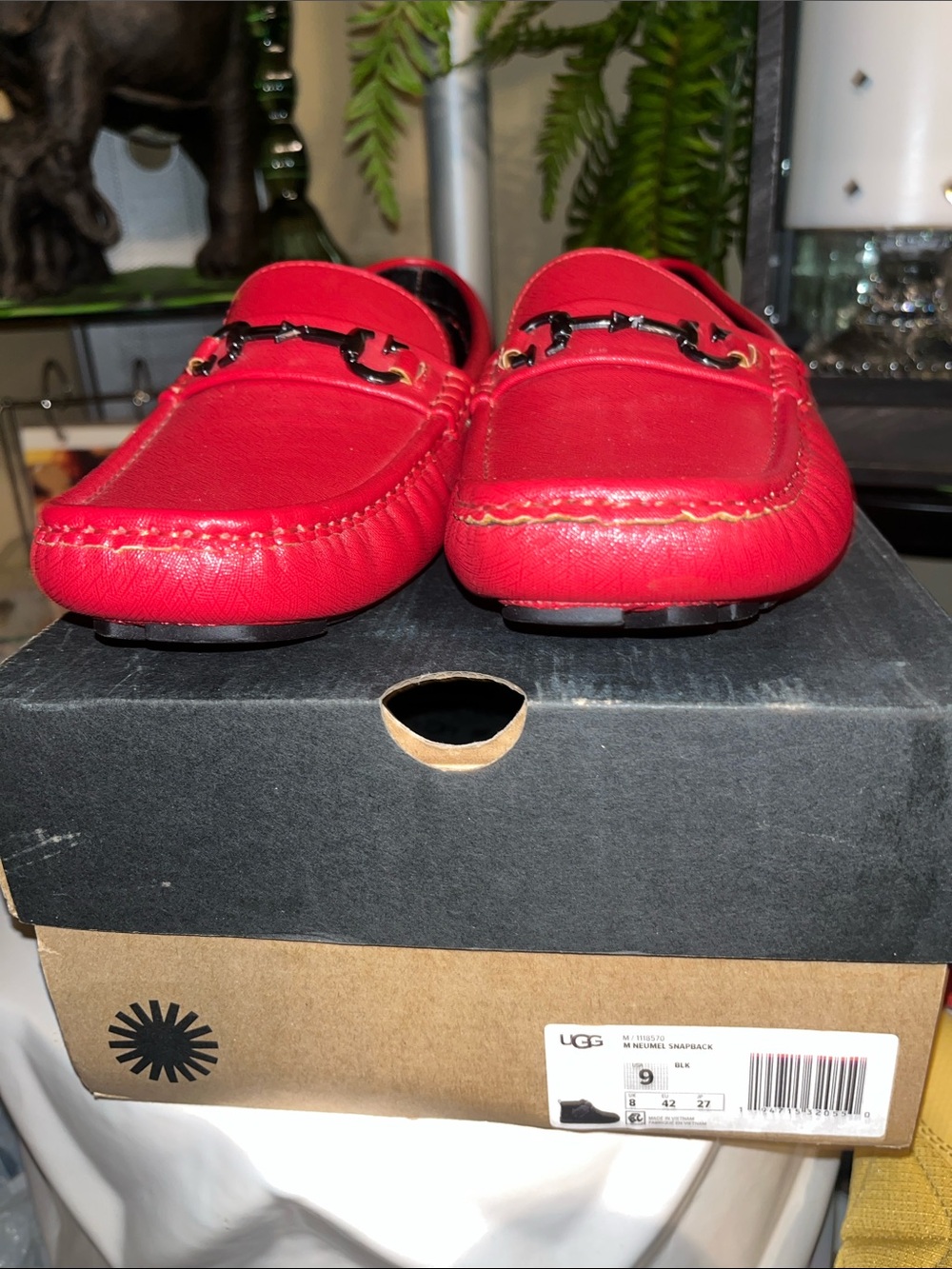 UGG Men’s Red Leather Bit-Detail Loafers